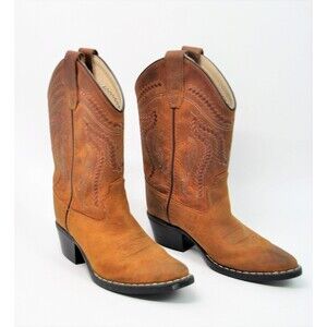 CHILDREN'S OLD WEST BROWN DISTRESSED J TOE WESTERN BOOTS 8124